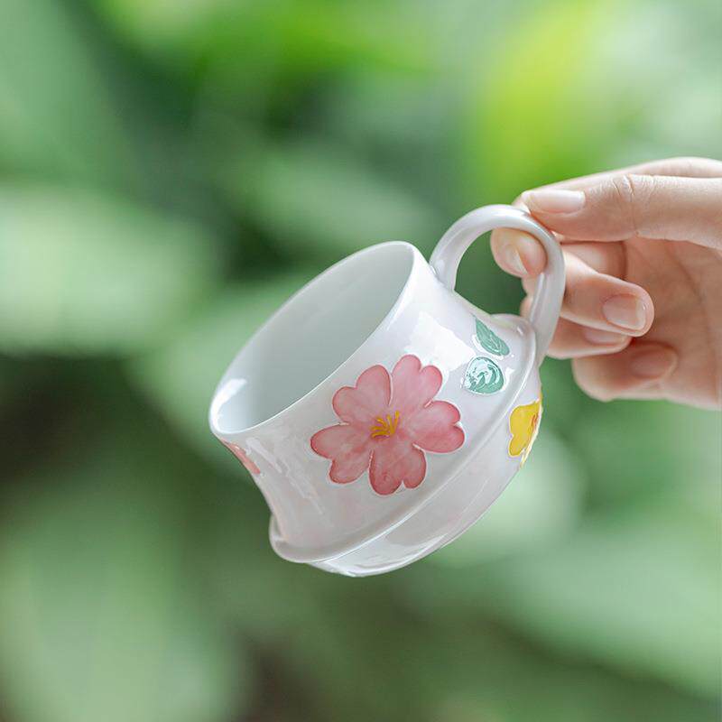 弥言有田烧手绘花卉咖啡杯手工陶瓷茶杯家用下午茶具办公杯马克杯