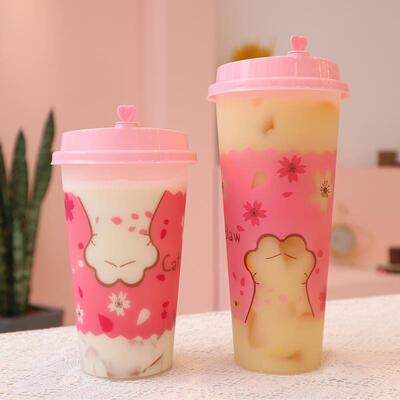 90口径塑料杯500cc700ml奶茶杯子600ml一次性网红饮料杯外送防漏