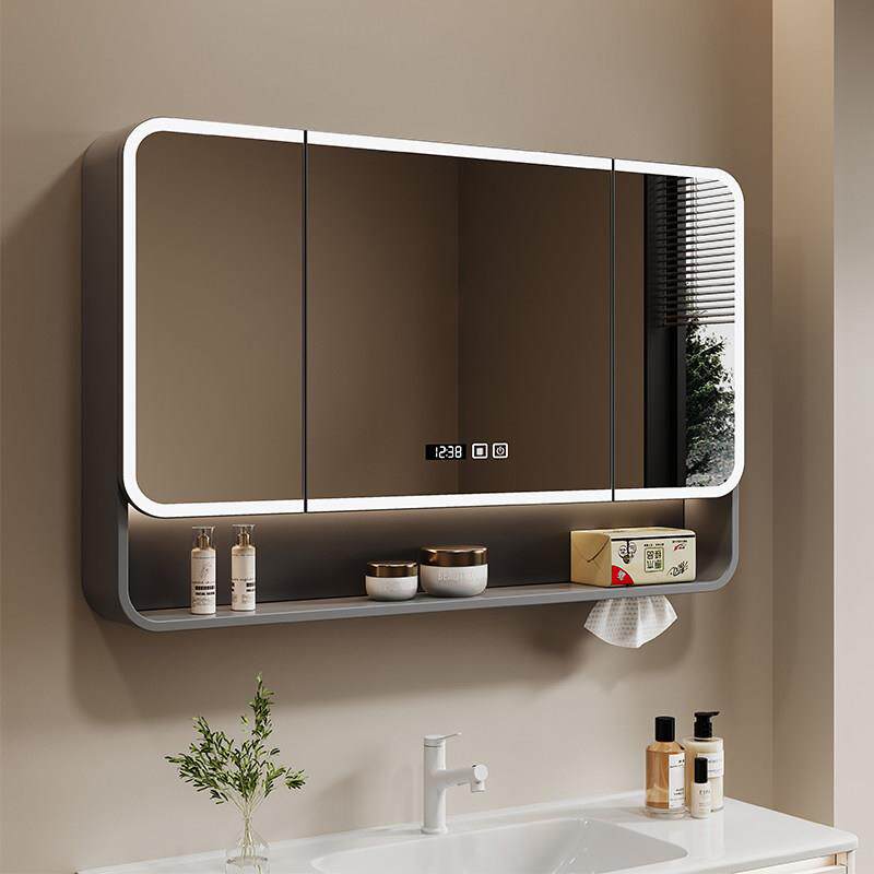 圆角智能浴室镜柜卫生间挂墙式洗漱台镜子带灯收纳一体储物柜新款