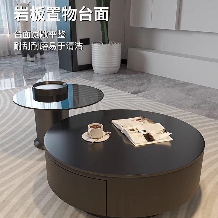 岩JNN板黑桌色方形茶几客厅家用轻现简代奢约大小户型茶玻璃边几