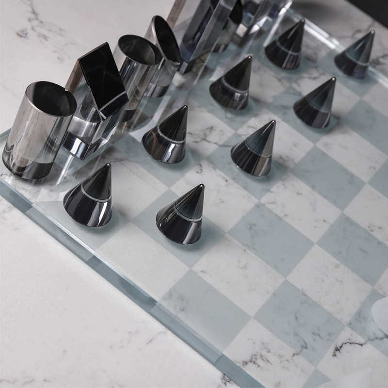 摆件玄关现代棋盘房磨砂售楼处窗饰品轻样板间水晶简约奢飘书