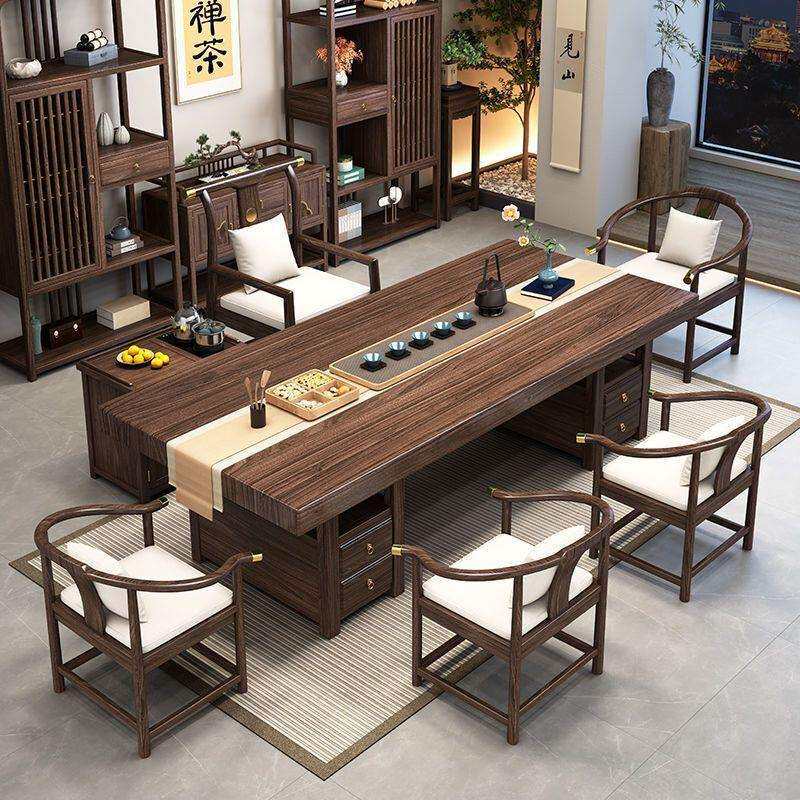乌金木实木大板茶桌椅组合新中式功夫禅意家用办公室套装一体茶台
