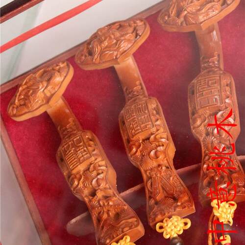 木雕如意工艺品 桃木如意 九头如意 天宝九如