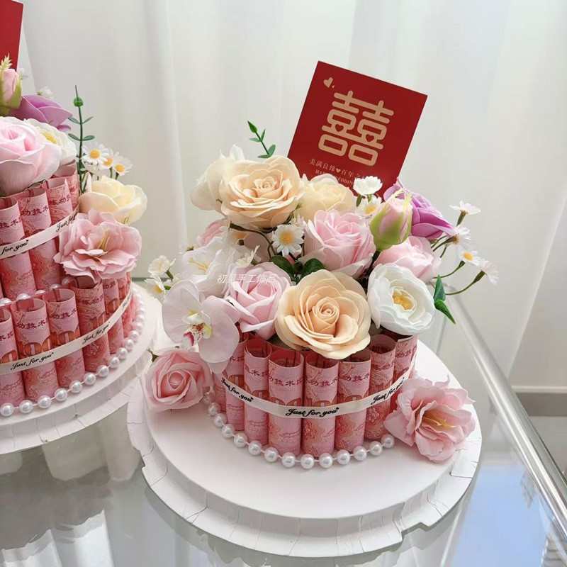 DIY创意新婚蛋糕礼盒红包订婚花束婚房布置家有囍小插件惊喜包装