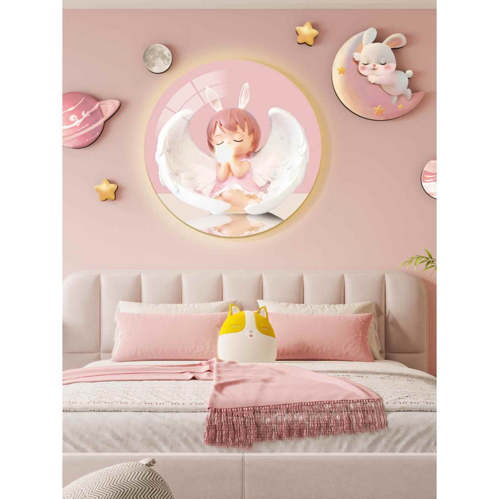 儿童房卧室床头装饰画LED灯星空宇宙氛围挂画可爱温馨女孩房壁画