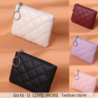 Women PU Leather Zip Coin Wallet Key Chain Fashion Small Pur