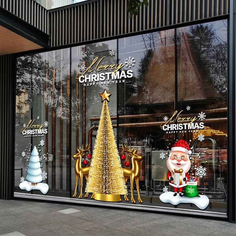 2026年圣诞节橱窗玻璃装饰布置贴纸用品静电门贴公司企业活动窗花
