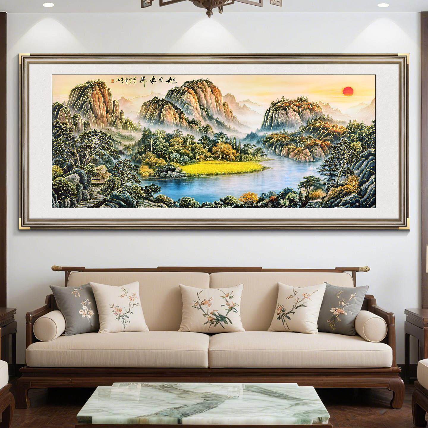旭日东升浮雕山水画中式客厅沙发背景墙装饰画办公室挂画茶室国画