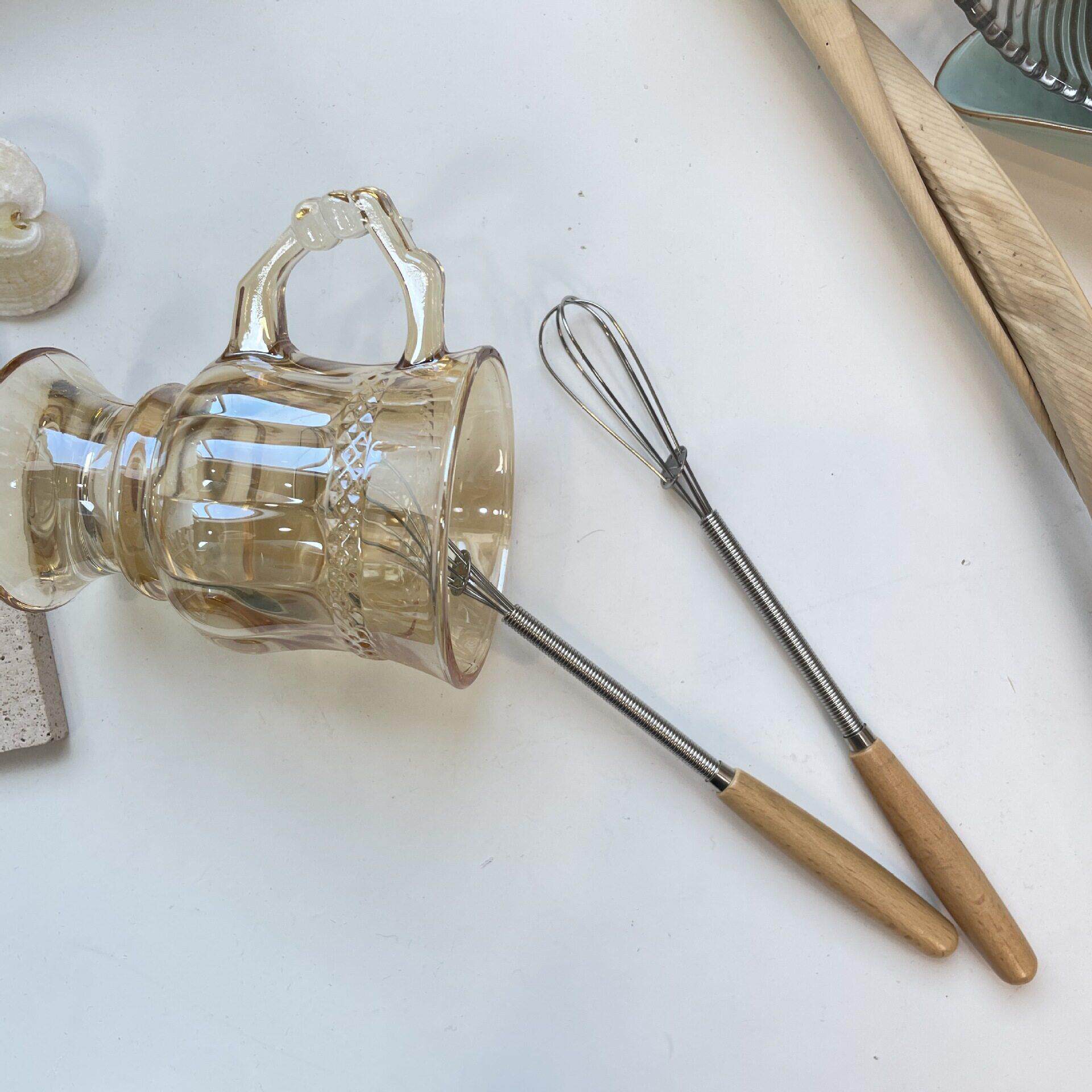 ins实木手柄迷你打蛋器奶油黄油搅拌器不锈钢家用搅拌棒餐厅厨房