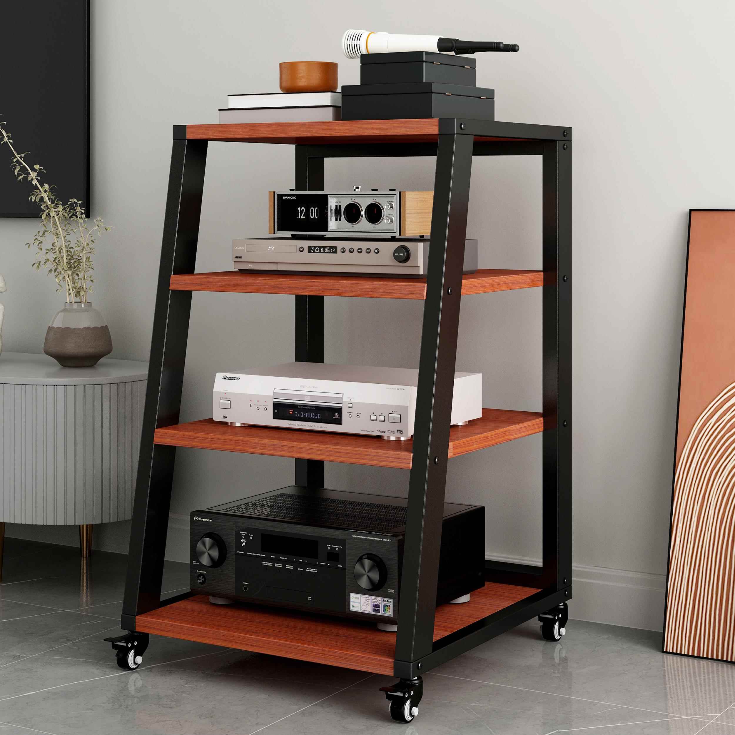 珂富宸斜角造型功放机架影音器材柜钢木组合胆机支架家庭影院收纳架脚架摆件饰品床笠拉车