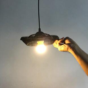 日式 餐厅灯可折叠铁丝铁线吊灯餐厅吊灯 竹编灯竹艺吊灯中式