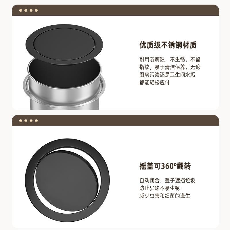 厨房台面挂式垃圾桶不锈钢盖子单买洗手间隐藏式卫生桶圆形挂桶