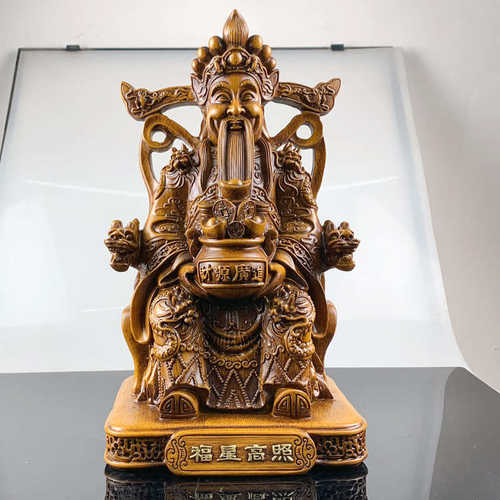 财神爷摆件树脂仿木福星高照财神爷摆件创意中式招财客厅玄关摆件