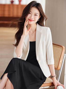 夏季薄款小西装外套女2026新款职业正装套裙七分袖小个子西服套装