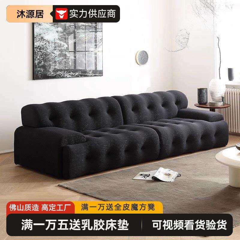 佛山罗奇堡布艺沙发复古别墅大平层客厅法式黑色三人实木L形网红
