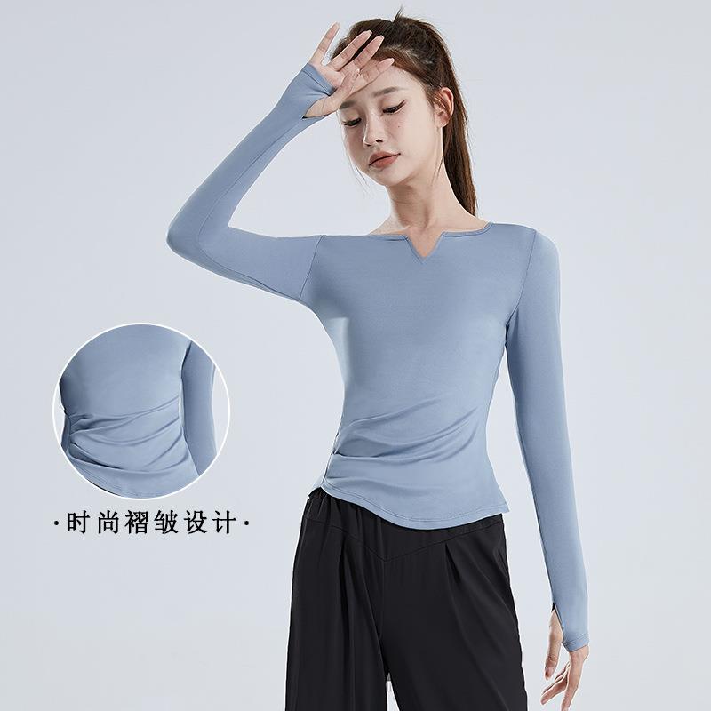 women for tops fitness sports tight slimming waist pleated