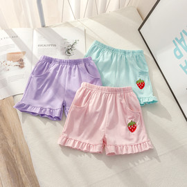 女宝宝2023年夏季水果刺绣，热裤时髦洋气，可爱女童韩版花边短裤