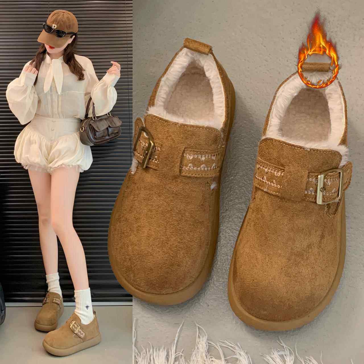 春秋加绒勃肯鞋女2026新款厚底一脚蹬保暖毛毛豆豆鞋大码鞋0113z,女鞋,勃肯鞋/软木鞋,淘宝优惠券,粉丝福利购,淘宝优惠卷