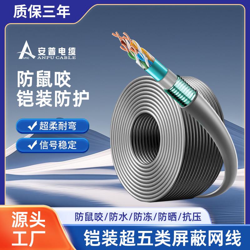 安普超五类钢带铠装网路线防鼠咬防晒防冻抗老化室外可地埋网路线