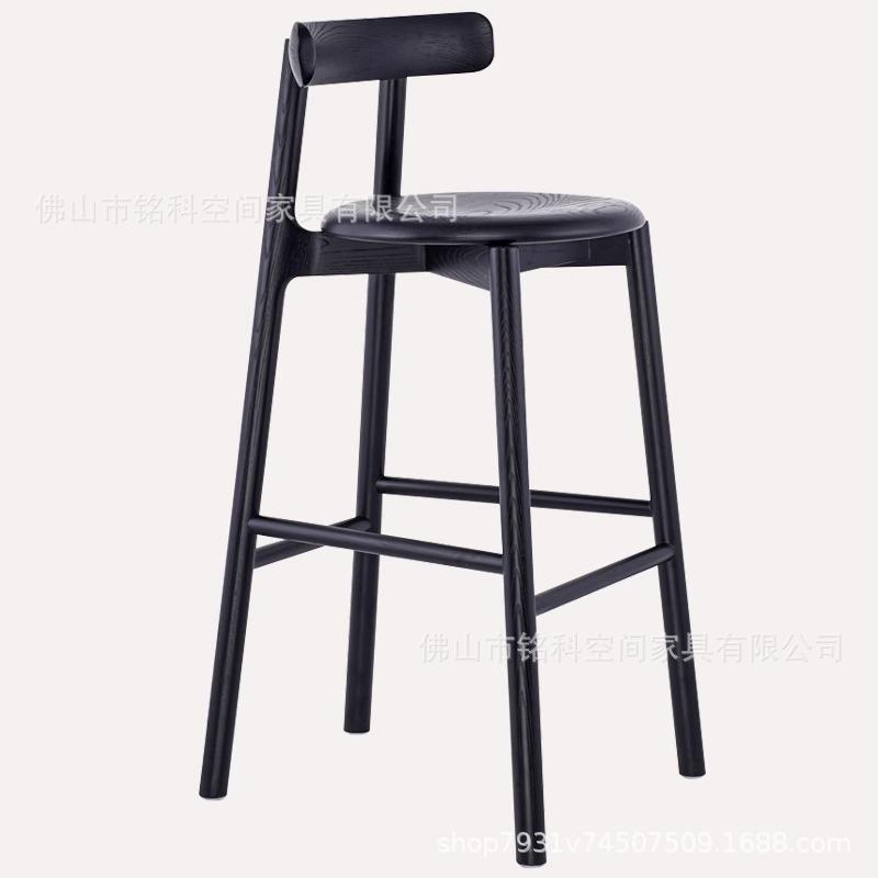 实木高脚吧台椅现代简约设计师休闲酒吧餐厅咖啡厅北欧轻奢高脚凳