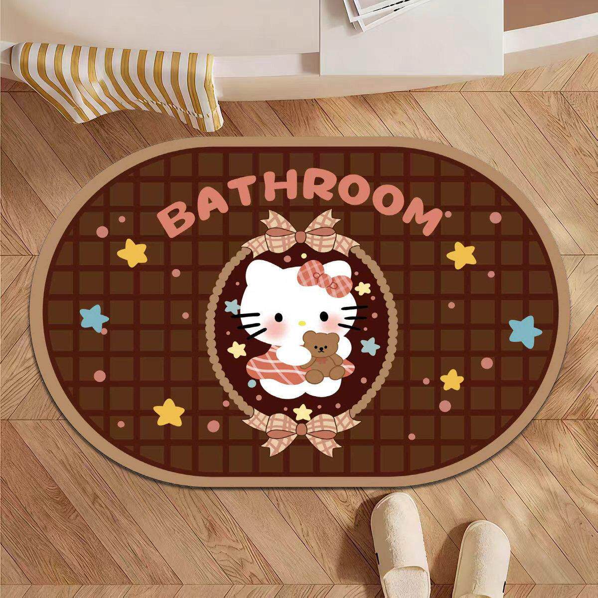 复古HelloKitty软硅藻泥浴室地垫吸水防滑地毯房间卫生间门口脚垫