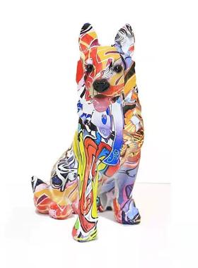 水转印涂鸦炫彩腊肠犬狼狗家居生日礼物摆设客厅书房工艺品摆设品
