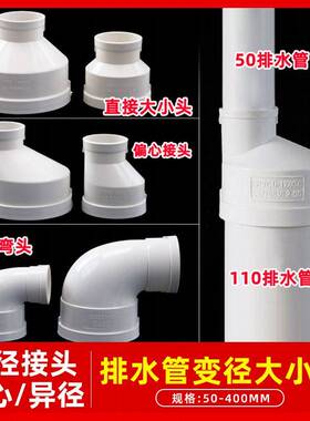 pvc小头异径接头水管异径接直通配件1大10束口弯头50排水管直160