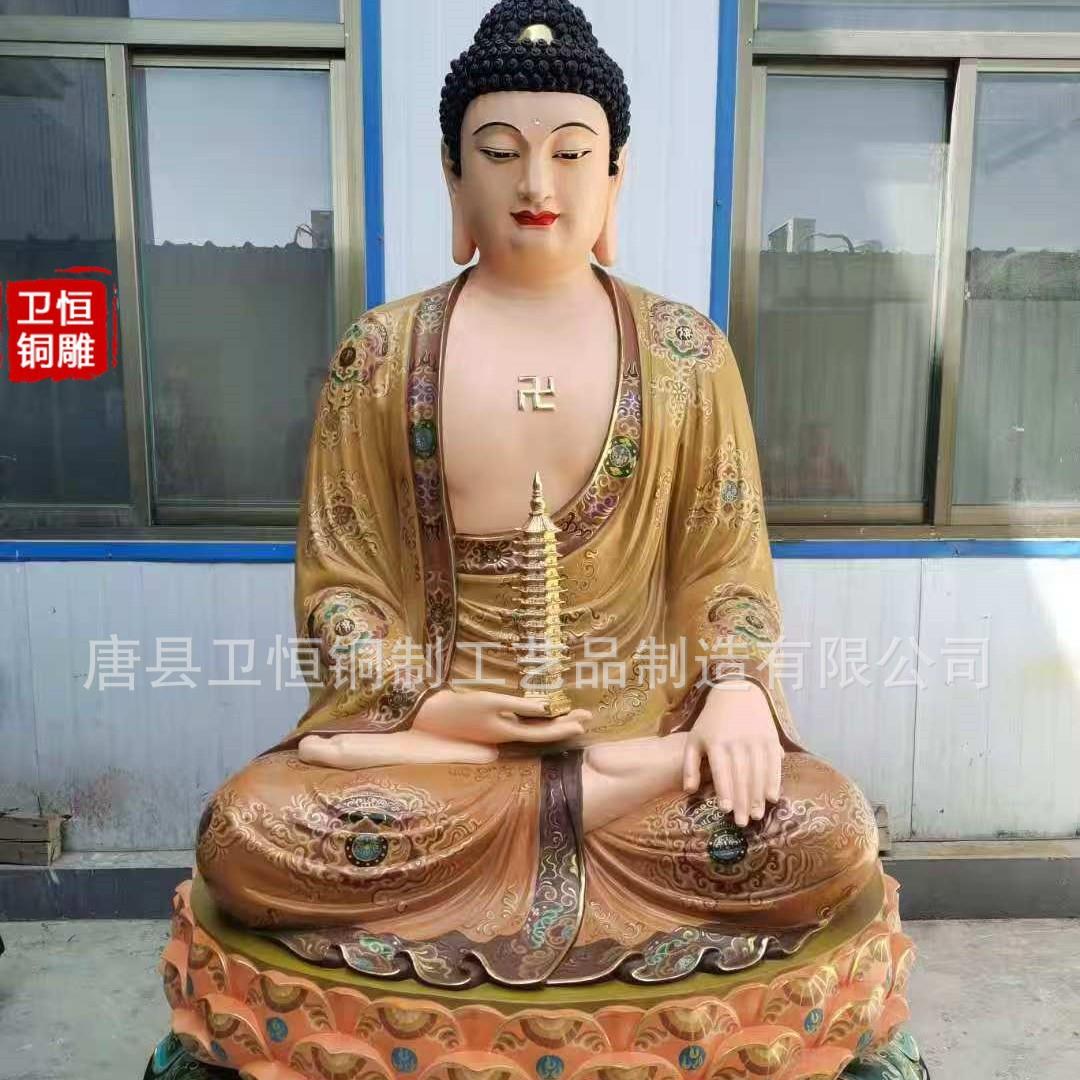 大型铸铜如来莲花座坐像铜雕 手工彩绘定光如来佛 燃灯佛坐像摆件图片