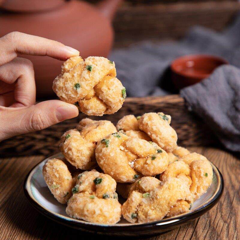 .广东潮汕小麻花传统手工老式香葱油索茶点香酥脆麻花潮州零食特