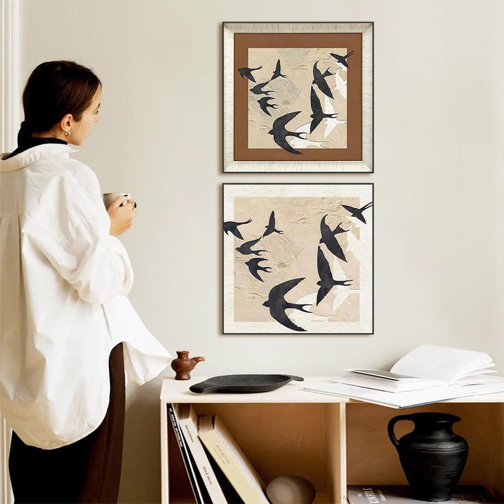 轻法式飞燕中古风客厅装饰画抽象艺术餐厅挂画美拉德复古墙壁画图片