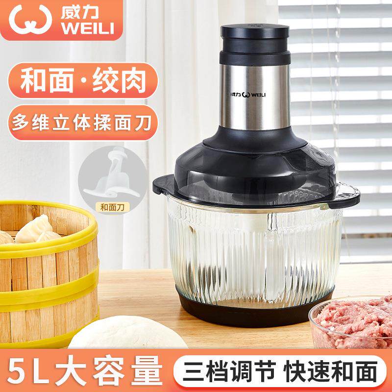 威力5L和面绞肉机【6页锰钢刀】家用多功能料理绞菜搅馅揉面大容