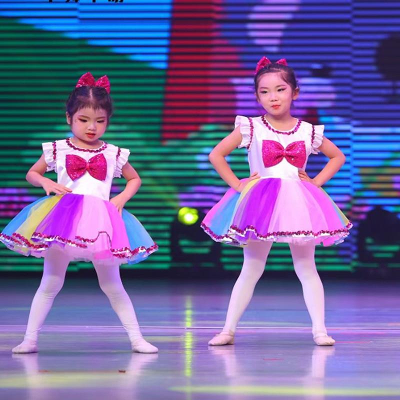 六一儿童演出服女童舞蹈蓬蓬裙幼儿园舞台表演七彩纱裙合唱公主裙