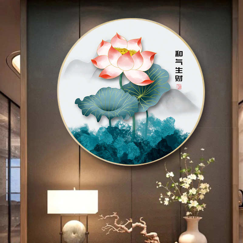 珠绣十字绣全珠子绣 和气生财荷花花草 圆形新款串珠绣彩珠绣满绣