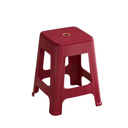 时尚新品酒红色塑料凳子家用成人加厚高凳客厅餐桌防滑方凳休闲椅