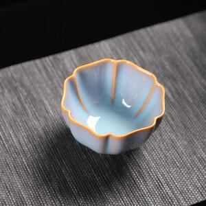 德化陶瓷【单茶杯满100ml亮光】精工汝窑 古韵秋霞 六方杯 中容量