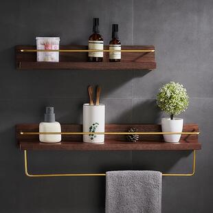 木质卫生间置物架免打孔壁挂式浴室厕所装饰实木收纳浴室架毛巾架