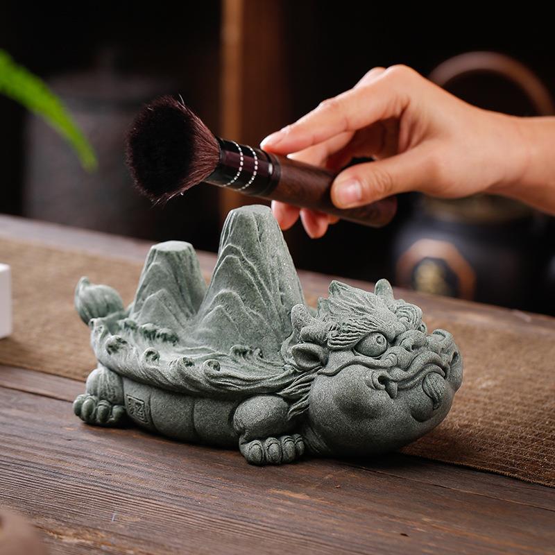 创意鱼缸装饰造景沉水瑞兽霸下新中式青砂石家居茶桌麒麟茶宠摆件