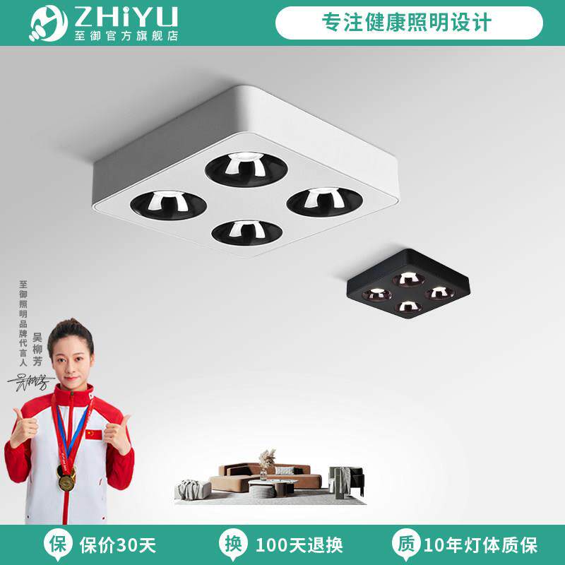 至御客厅吸顶天花板灯四头方形盒子灯led斗胆格栅灯明装射灯040