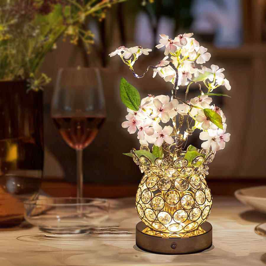 新款可弯曲造型梨花水晶氛围灯客厅桌面装饰台灯摆件小夜灯