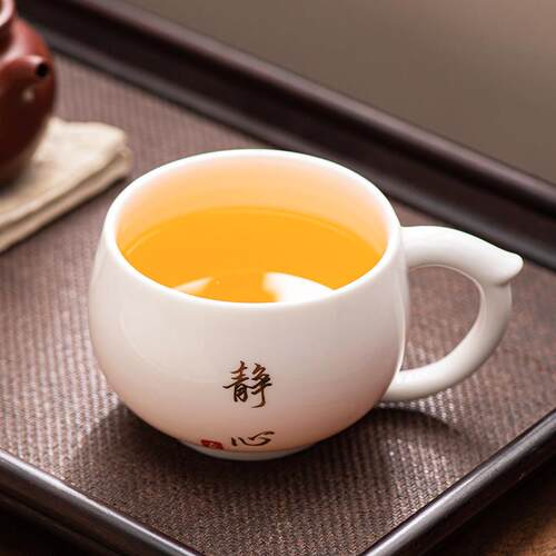 羊脂玉茶杯主人杯单个办公家用陶瓷带把茶具水杯白瓷220ml咖啡杯