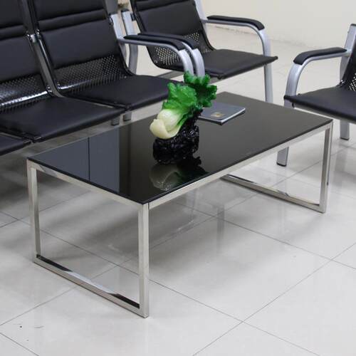 办公室茶几简约现代不锈钢化玻璃茶几小型简单长方形茶几黑色方几