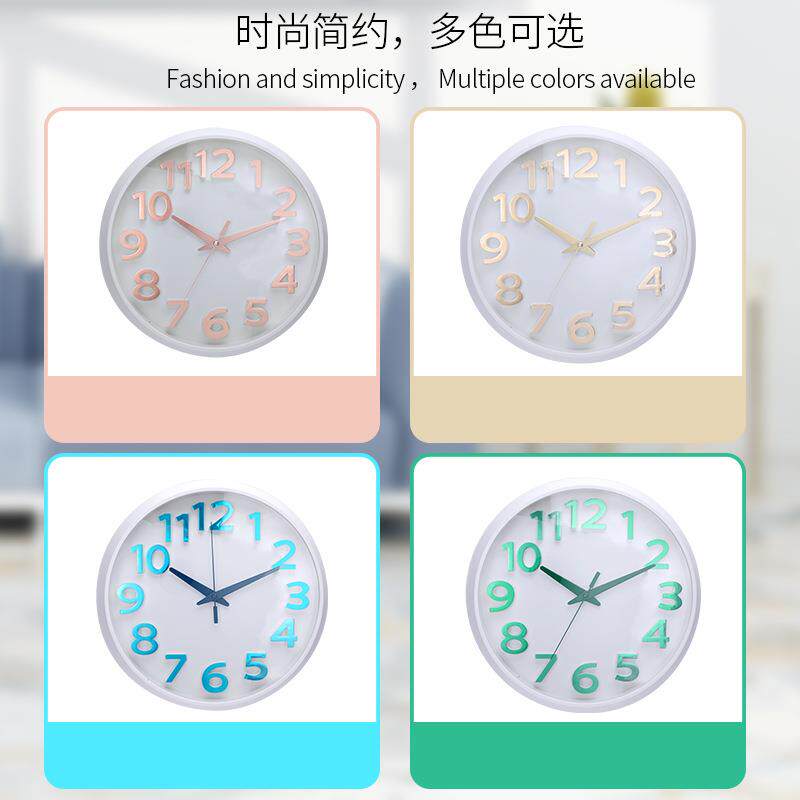 挂钟12英寸现代静音客厅简约3D立体数字石英钟表家用卧室时尚时钟