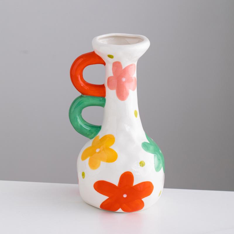 蜀门手工彩绘创意陶瓷装饰花瓶客厅玄关桌面民宿商用摆件高级感