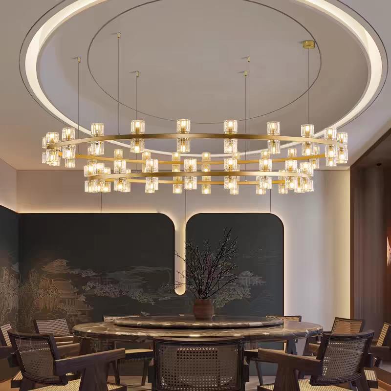 新式餐厅包厢吊灯酒中店367大饭店包间家用客圆形玻厅璃双层水晶