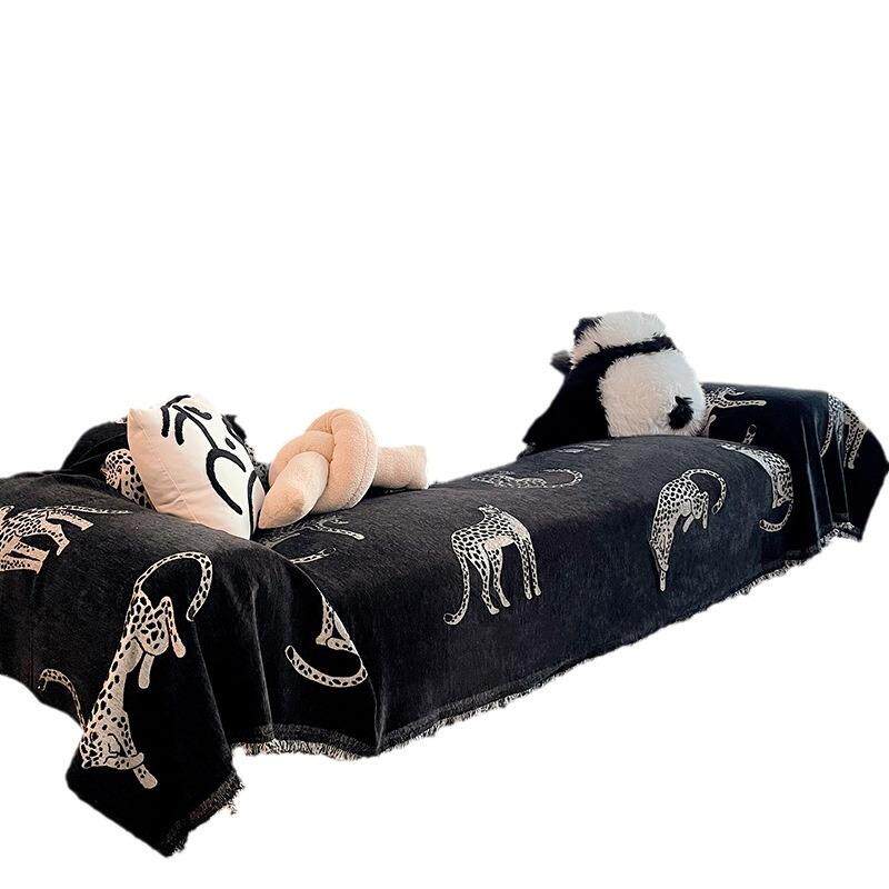 侘寂风黑色沙发巾盖布高级感耐脏防滑沙发套万能罩四季通用防猫抓