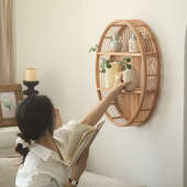 定制竹编椭圆挂墙置物架壁挂创意玄关墙上壁饰民宿客厅壁挂装 饰品