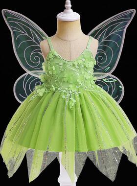 正品女童绿色小精灵子连裙奇妙仙叮当扮演服装衣cos仙小女裙六一