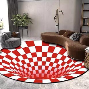 3d立体视觉错觉地毯圆形地毯印染眩晕感黑白格旋涡创意客厅茶几毯