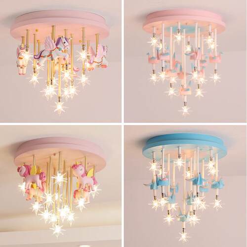 led卡通独角兽吸顶灯 创意木马儿童灯 千纸鹤男女孩公主房卧室灯
