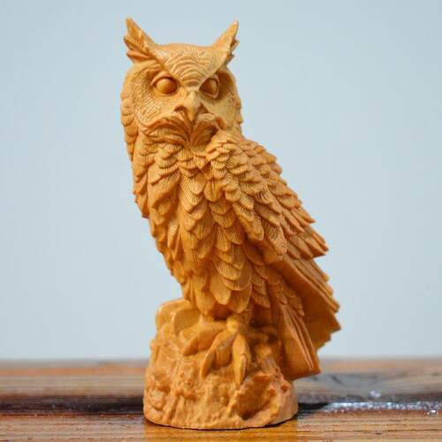 黄杨木雕猫头鹰摆件栩栩如生中式创意鸟类动物雕刻工艺品桌面饰品